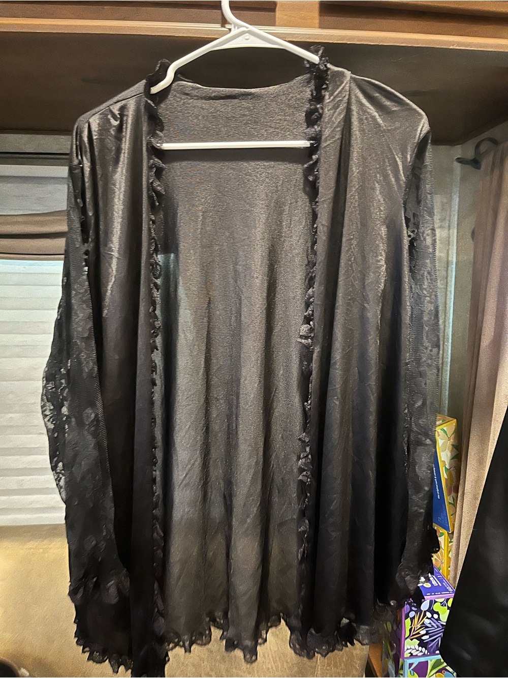 Vintage 90s Fredericks of Hollywood Black Lace Ruffle Peignoir Robe L/XL